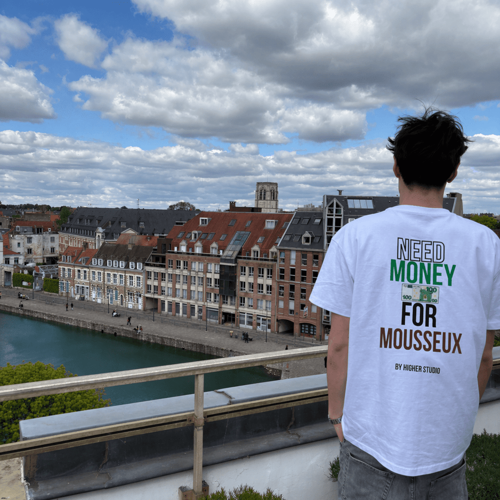 T - SHIRT - NEED MONEY FOR MOUSSEUX - WHITE - HIGHER STUDIO